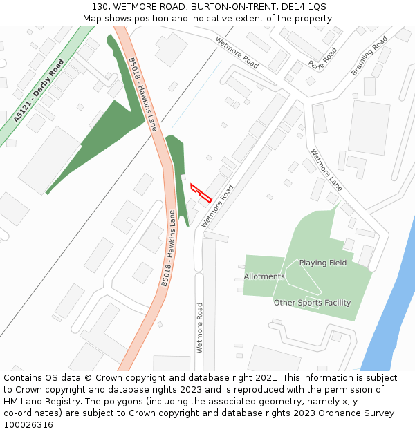 130, WETMORE ROAD, BURTON-ON-TRENT, DE14 1QS: Location map and indicative extent of plot