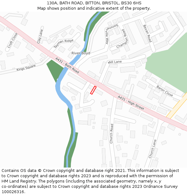 130A, BATH ROAD, BITTON, BRISTOL, BS30 6HS: Location map and indicative extent of plot