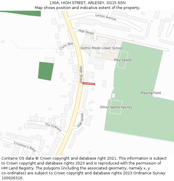130A, HIGH STREET, ARLESEY, SG15 6SN: Location map and indicative extent of plot