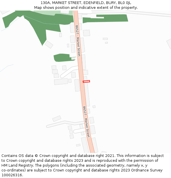 130A, MARKET STREET, EDENFIELD, BURY, BL0 0JL: Location map and indicative extent of plot