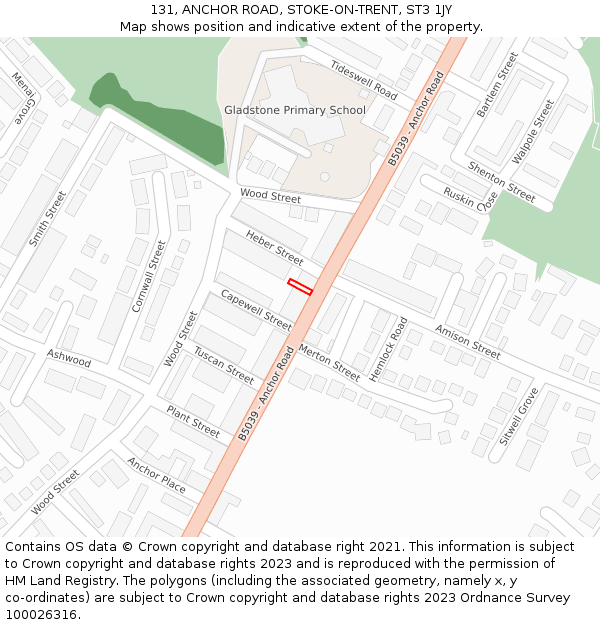 131, ANCHOR ROAD, STOKE-ON-TRENT, ST3 1JY: Location map and indicative extent of plot