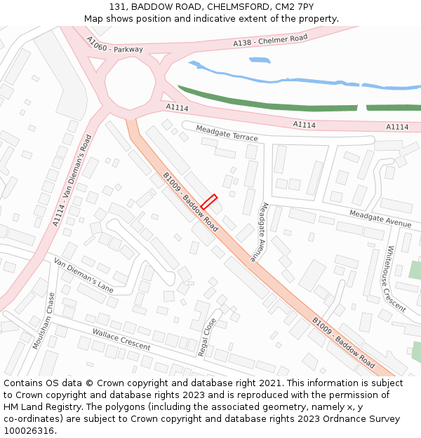 131, BADDOW ROAD, CHELMSFORD, CM2 7PY: Location map and indicative extent of plot