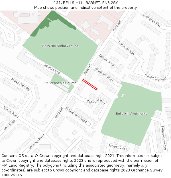 131, BELLS HILL, BARNET, EN5 2SY: Location map and indicative extent of plot