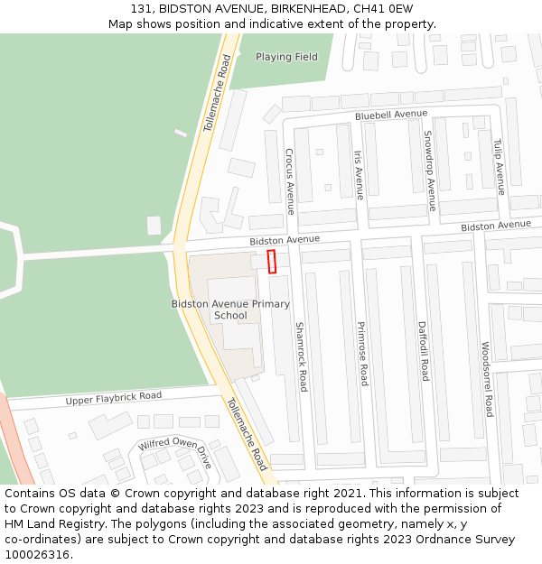 131, BIDSTON AVENUE, BIRKENHEAD, CH41 0EW: Location map and indicative extent of plot