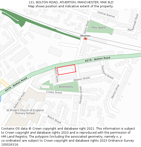 131, BOLTON ROAD, ATHERTON, MANCHESTER, M46 9LD: Location map and indicative extent of plot
