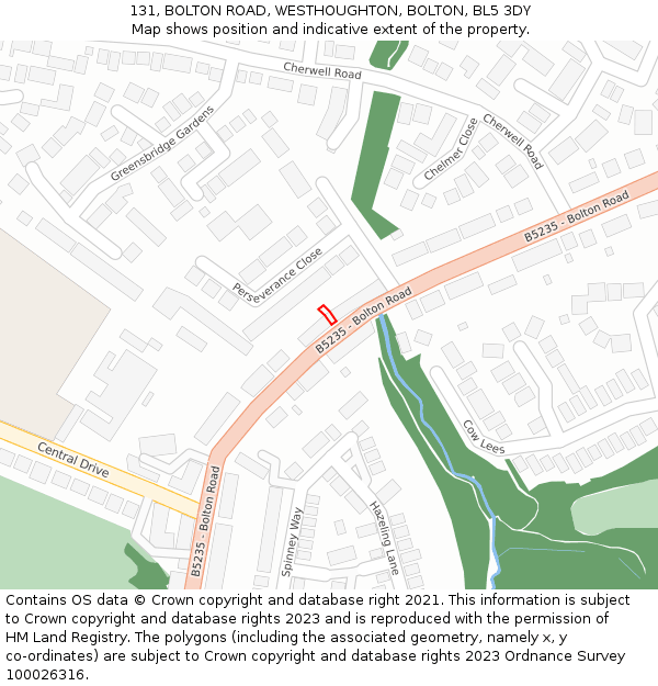 131, BOLTON ROAD, WESTHOUGHTON, BOLTON, BL5 3DY: Location map and indicative extent of plot