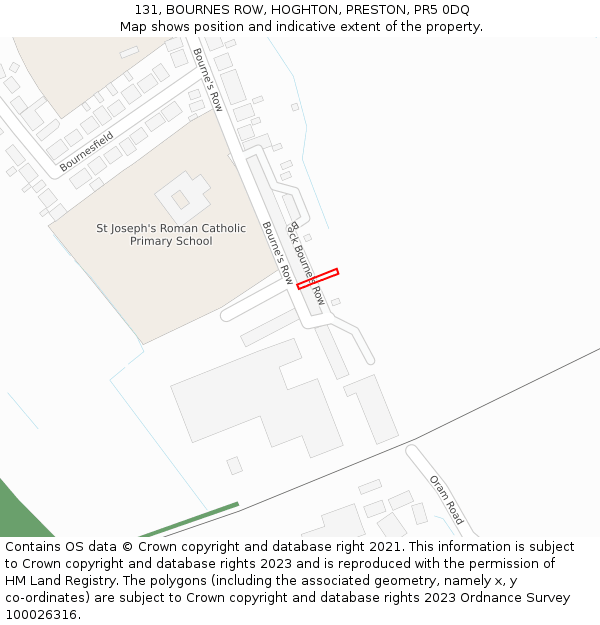 131, BOURNES ROW, HOGHTON, PRESTON, PR5 0DQ: Location map and indicative extent of plot