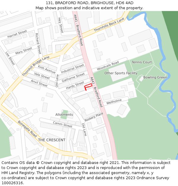 131, BRADFORD ROAD, BRIGHOUSE, HD6 4AD: Location map and indicative extent of plot