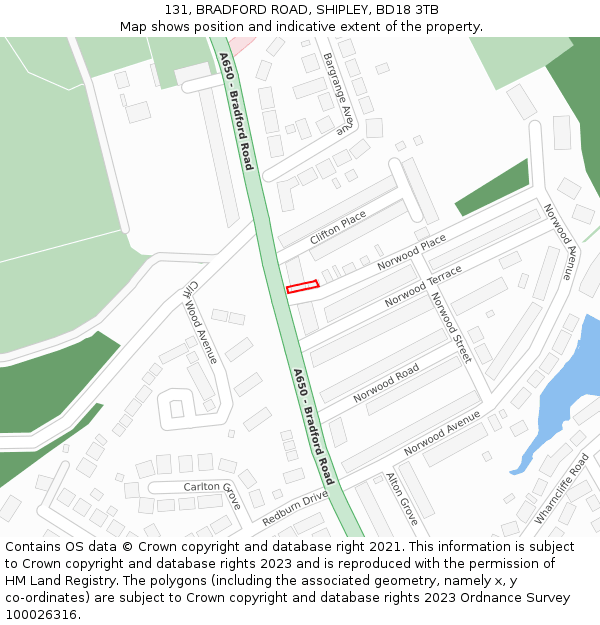 131, BRADFORD ROAD, SHIPLEY, BD18 3TB: Location map and indicative extent of plot