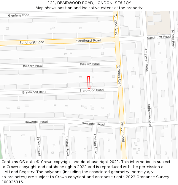 131, BRAIDWOOD ROAD, LONDON, SE6 1QY: Location map and indicative extent of plot