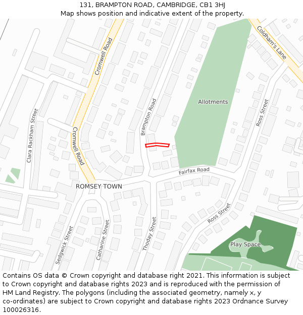 131, BRAMPTON ROAD, CAMBRIDGE, CB1 3HJ: Location map and indicative extent of plot