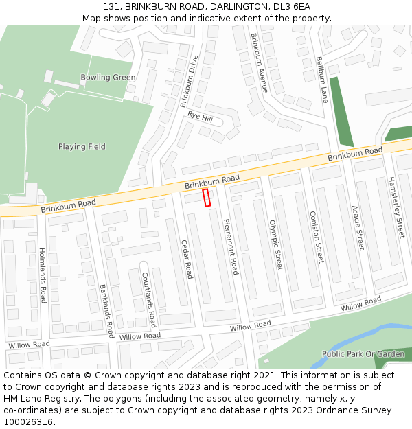 131, BRINKBURN ROAD, DARLINGTON, DL3 6EA: Location map and indicative extent of plot