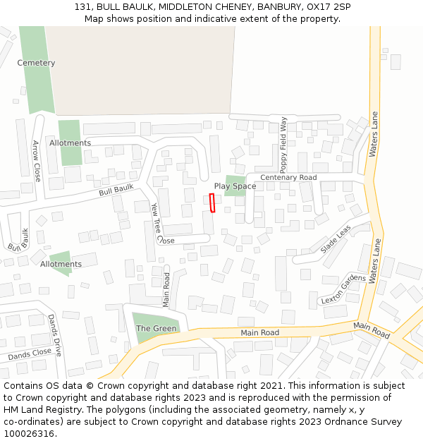 131, BULL BAULK, MIDDLETON CHENEY, BANBURY, OX17 2SP: Location map and indicative extent of plot