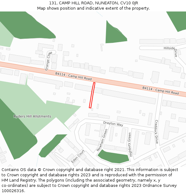 131, CAMP HILL ROAD, NUNEATON, CV10 0JR: Location map and indicative extent of plot