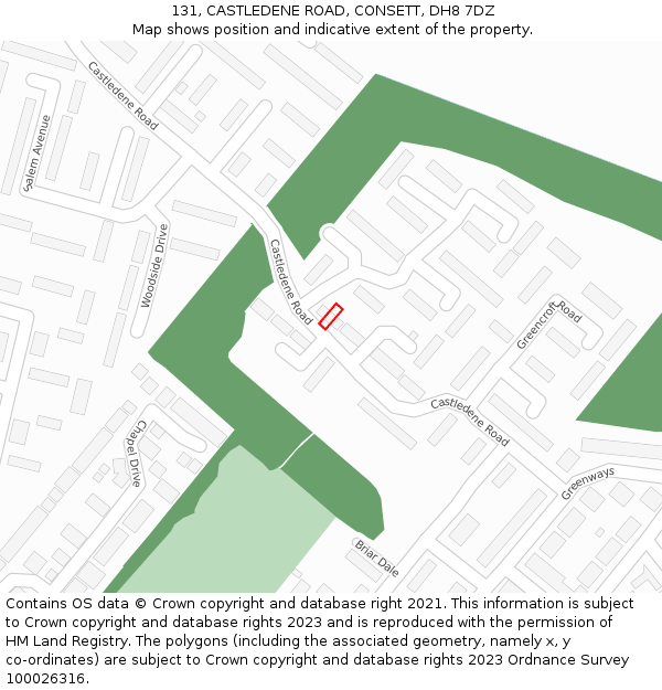 131, CASTLEDENE ROAD, CONSETT, DH8 7DZ: Location map and indicative extent of plot