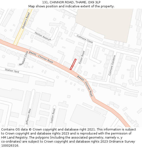 131, CHINNOR ROAD, THAME, OX9 3LP: Location map and indicative extent of plot