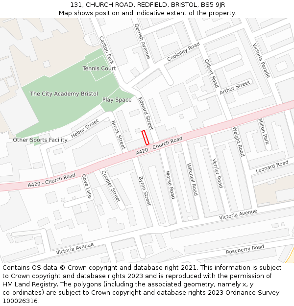 131, CHURCH ROAD, REDFIELD, BRISTOL, BS5 9JR: Location map and indicative extent of plot