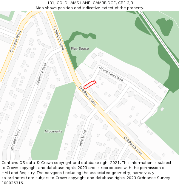 131, COLDHAMS LANE, CAMBRIDGE, CB1 3JB: Location map and indicative extent of plot