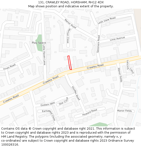 131, CRAWLEY ROAD, HORSHAM, RH12 4DX: Location map and indicative extent of plot