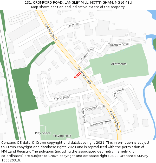 131, CROMFORD ROAD, LANGLEY MILL, NOTTINGHAM, NG16 4EU: Location map and indicative extent of plot