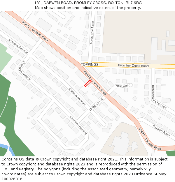 131, DARWEN ROAD, BROMLEY CROSS, BOLTON, BL7 9BG: Location map and indicative extent of plot