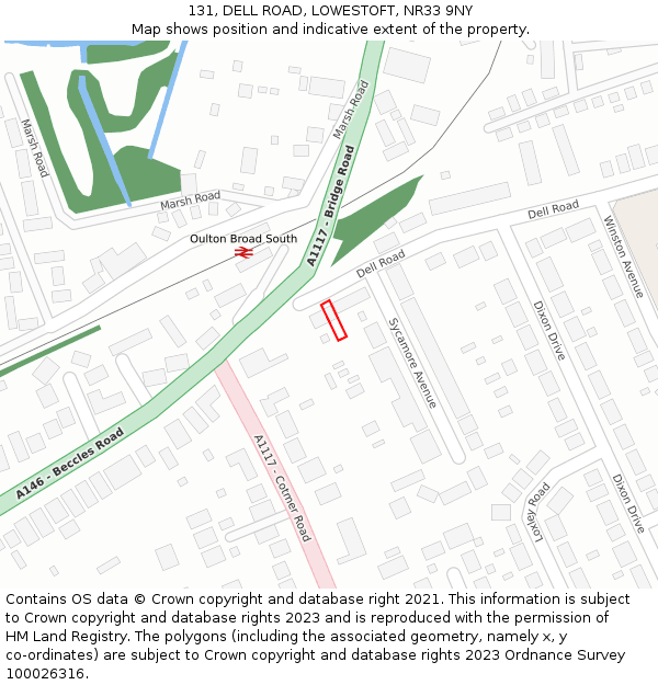 131, DELL ROAD, LOWESTOFT, NR33 9NY: Location map and indicative extent of plot