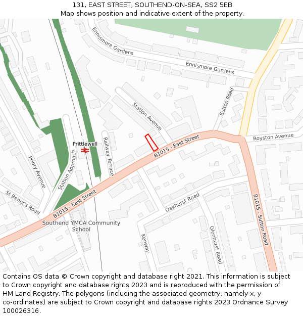 131, EAST STREET, SOUTHEND-ON-SEA, SS2 5EB: Location map and indicative extent of plot
