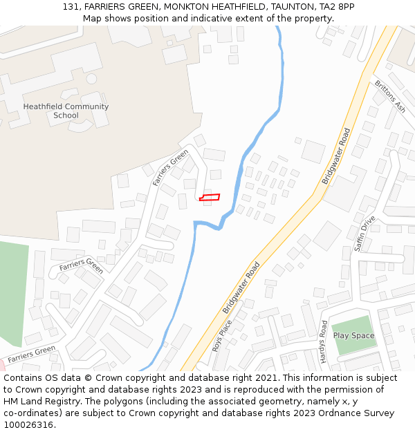 131, FARRIERS GREEN, MONKTON HEATHFIELD, TAUNTON, TA2 8PP: Location map and indicative extent of plot