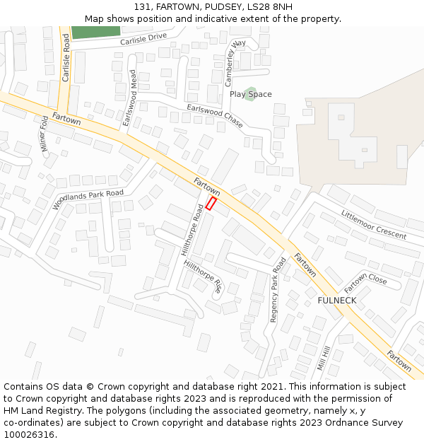 131, FARTOWN, PUDSEY, LS28 8NH: Location map and indicative extent of plot