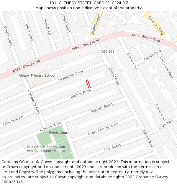 131, GLENROY STREET, CARDIFF, CF24 3JZ: Location map and indicative extent of plot