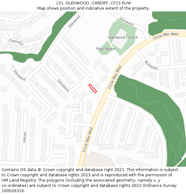 131, GLENWOOD, CARDIFF, CF23 6UW: Location map and indicative extent of plot