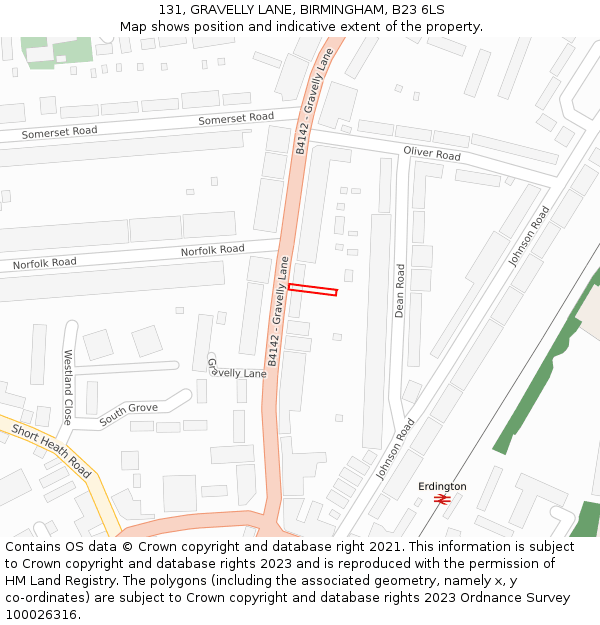 131, GRAVELLY LANE, BIRMINGHAM, B23 6LS: Location map and indicative extent of plot