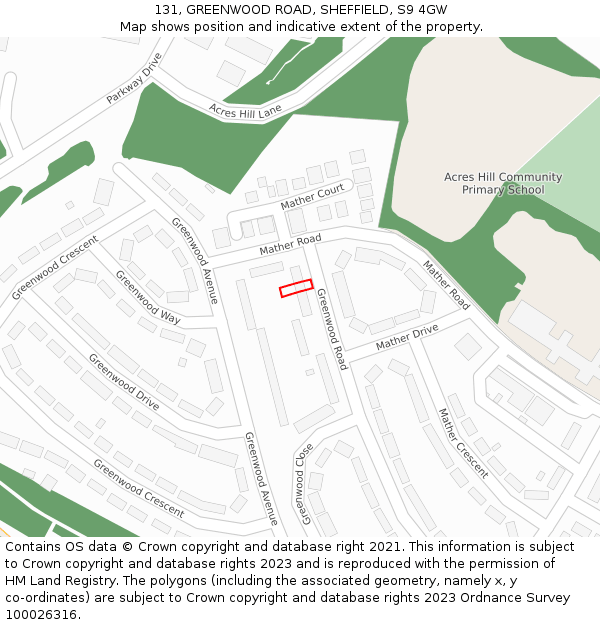 131, GREENWOOD ROAD, SHEFFIELD, S9 4GW: Location map and indicative extent of plot