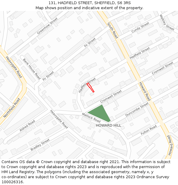 131, HADFIELD STREET, SHEFFIELD, S6 3RS: Location map and indicative extent of plot