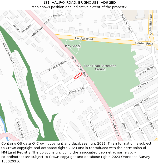 131, HALIFAX ROAD, BRIGHOUSE, HD6 2ED: Location map and indicative extent of plot