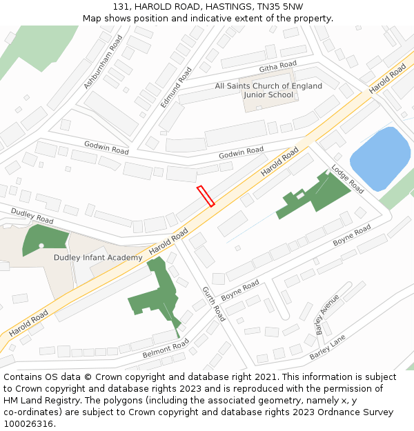 131, HAROLD ROAD, HASTINGS, TN35 5NW: Location map and indicative extent of plot