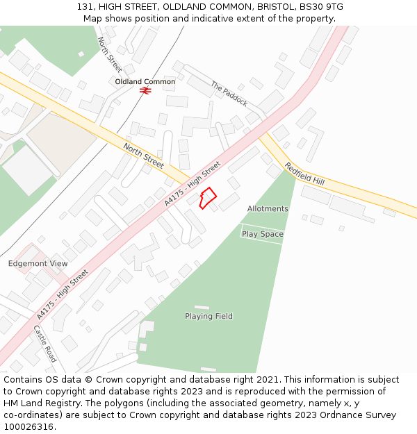 131, HIGH STREET, OLDLAND COMMON, BRISTOL, BS30 9TG: Location map and indicative extent of plot