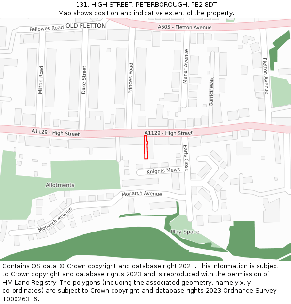 131, HIGH STREET, PETERBOROUGH, PE2 8DT: Location map and indicative extent of plot