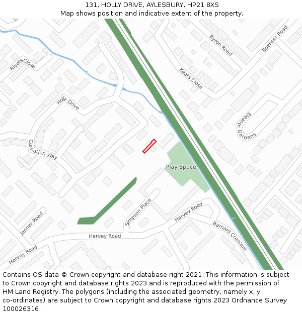 131, HOLLY DRIVE, AYLESBURY, HP21 8XS: Location map and indicative extent of plot