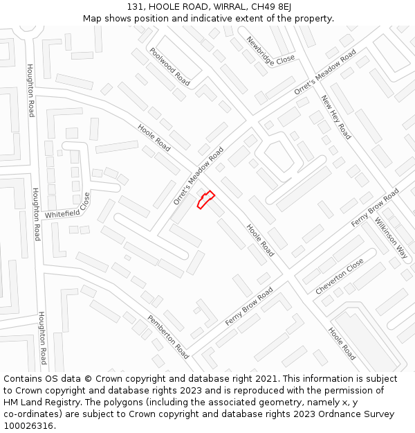 131, HOOLE ROAD, WIRRAL, CH49 8EJ: Location map and indicative extent of plot