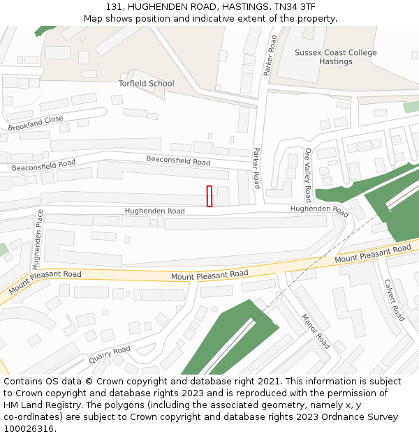 131, HUGHENDEN ROAD, HASTINGS, TN34 3TF: Location map and indicative extent of plot