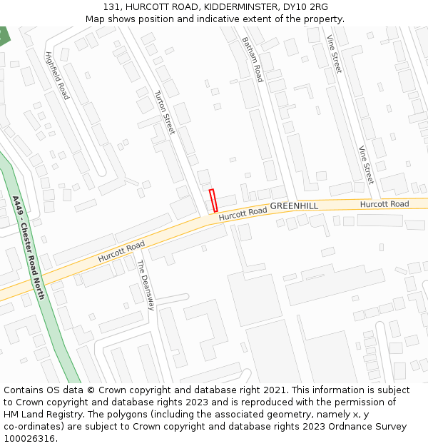 131, HURCOTT ROAD, KIDDERMINSTER, DY10 2RG: Location map and indicative extent of plot