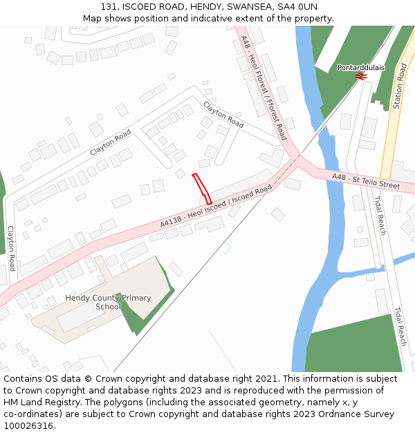131, ISCOED ROAD, HENDY, SWANSEA, SA4 0UN: Location map and indicative extent of plot