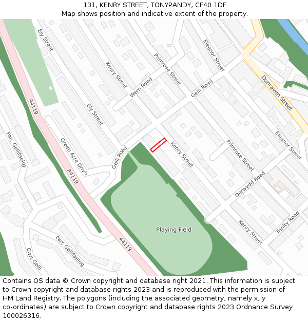 131, KENRY STREET, TONYPANDY, CF40 1DF: Location map and indicative extent of plot