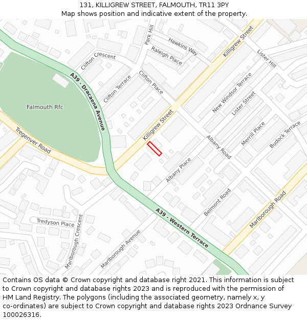 131, KILLIGREW STREET, FALMOUTH, TR11 3PY: Location map and indicative extent of plot