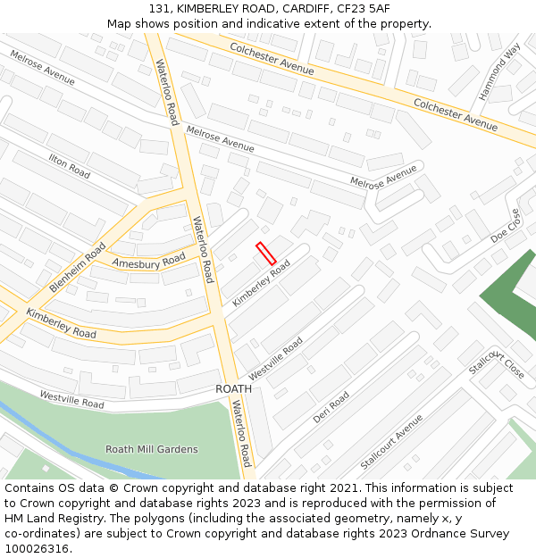 131, KIMBERLEY ROAD, CARDIFF, CF23 5AF: Location map and indicative extent of plot