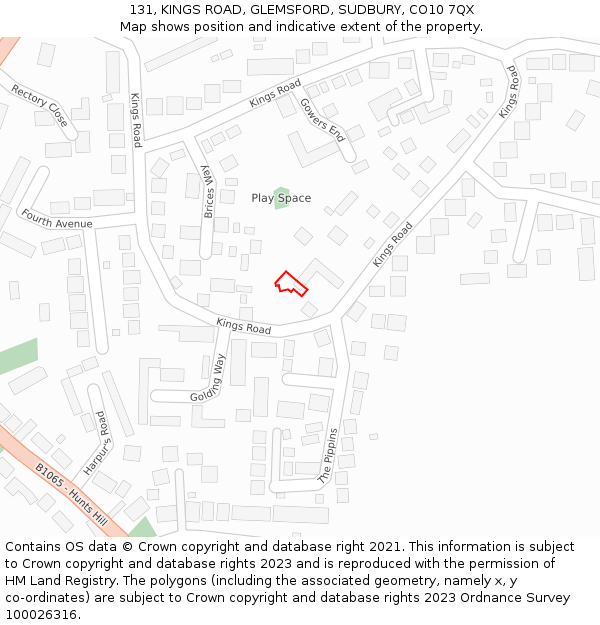 131, KINGS ROAD, GLEMSFORD, SUDBURY, CO10 7QX: Location map and indicative extent of plot