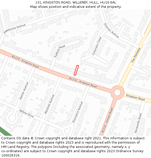 131, KINGSTON ROAD, WILLERBY, HULL, HU10 6AL: Location map and indicative extent of plot