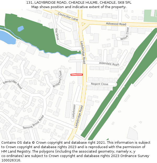 131, LADYBRIDGE ROAD, CHEADLE HULME, CHEADLE, SK8 5PL: Location map and indicative extent of plot