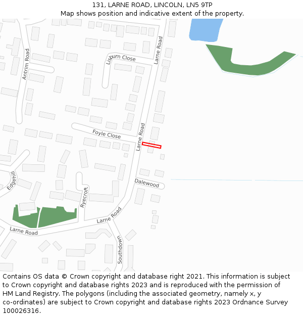 131, LARNE ROAD, LINCOLN, LN5 9TP: Location map and indicative extent of plot